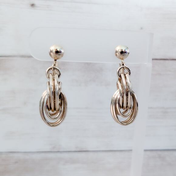 Vintage Screw Back Earrings Statement Gold Tone Dangle Earrings - Picture 1 of 10